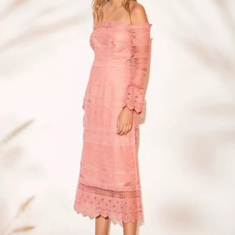 Amur Lace Off Shoulder Midi Dress